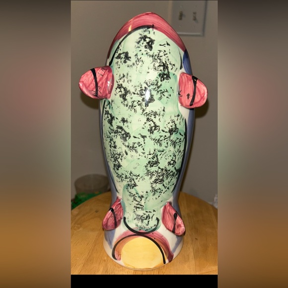IRA BURHANS Studio Art Pottery Fish Vase Sculpture 13” Signed Hand Sculpted - Picture 3 of 6
